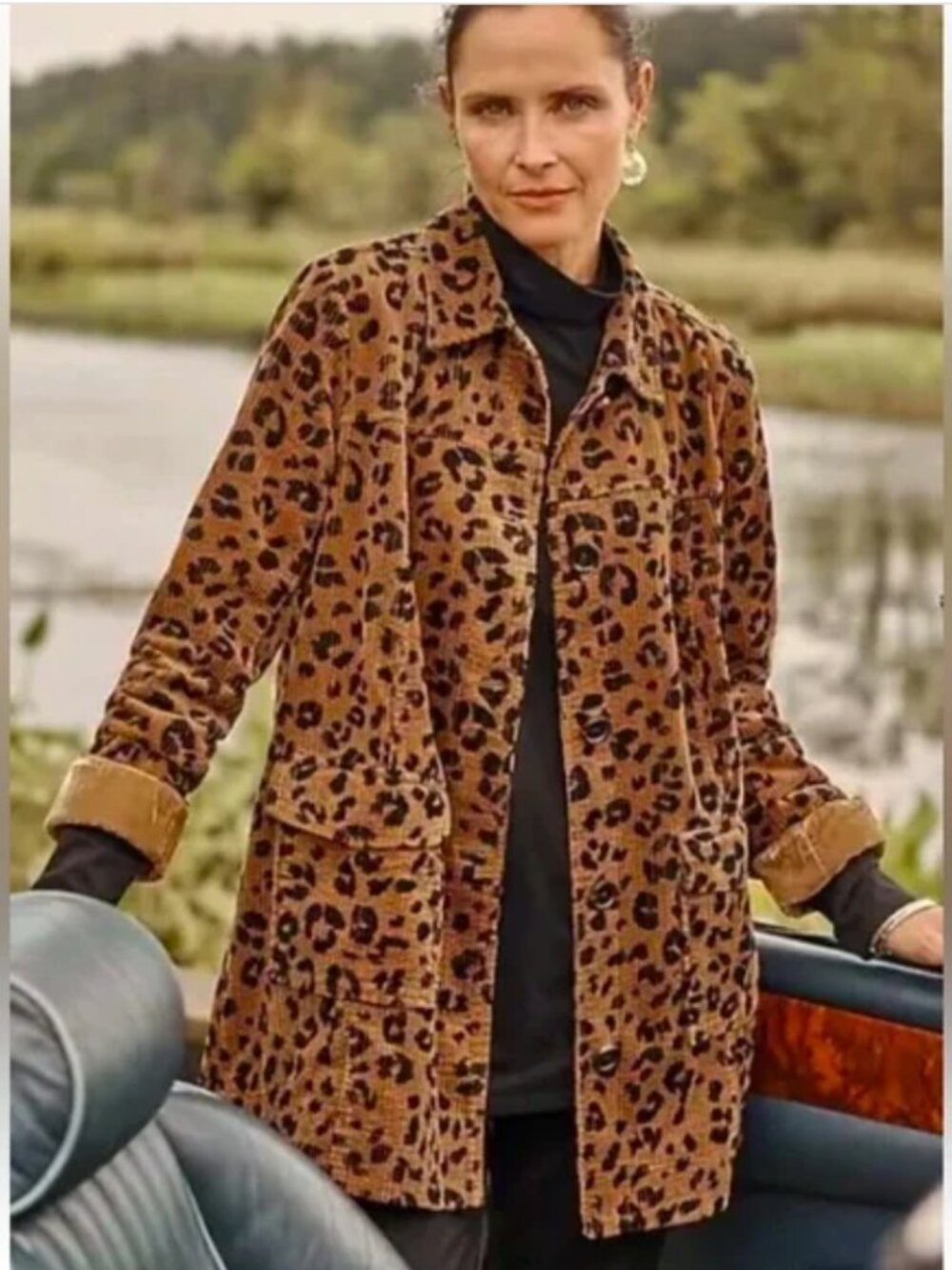 J. Jill Tumbled Cord Coat Brown Leopard Animal Print Corduroy Jacket